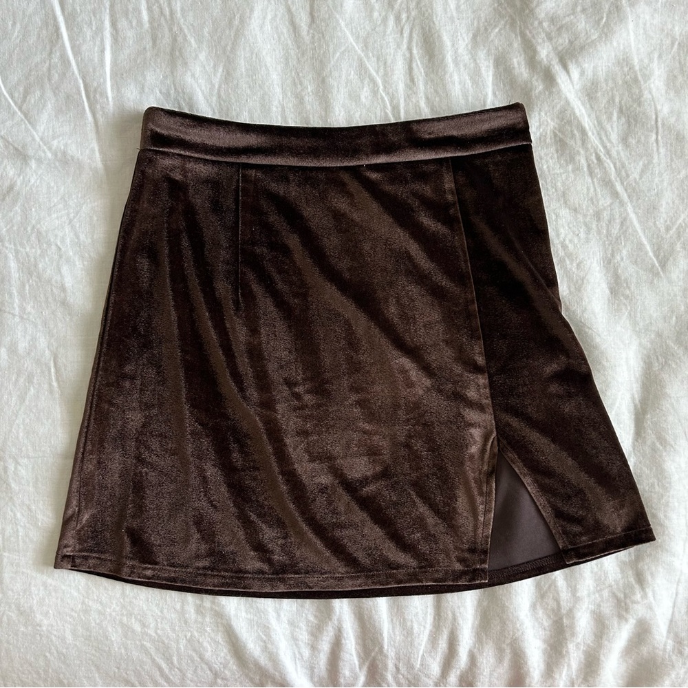 Brown velvet mini skirt